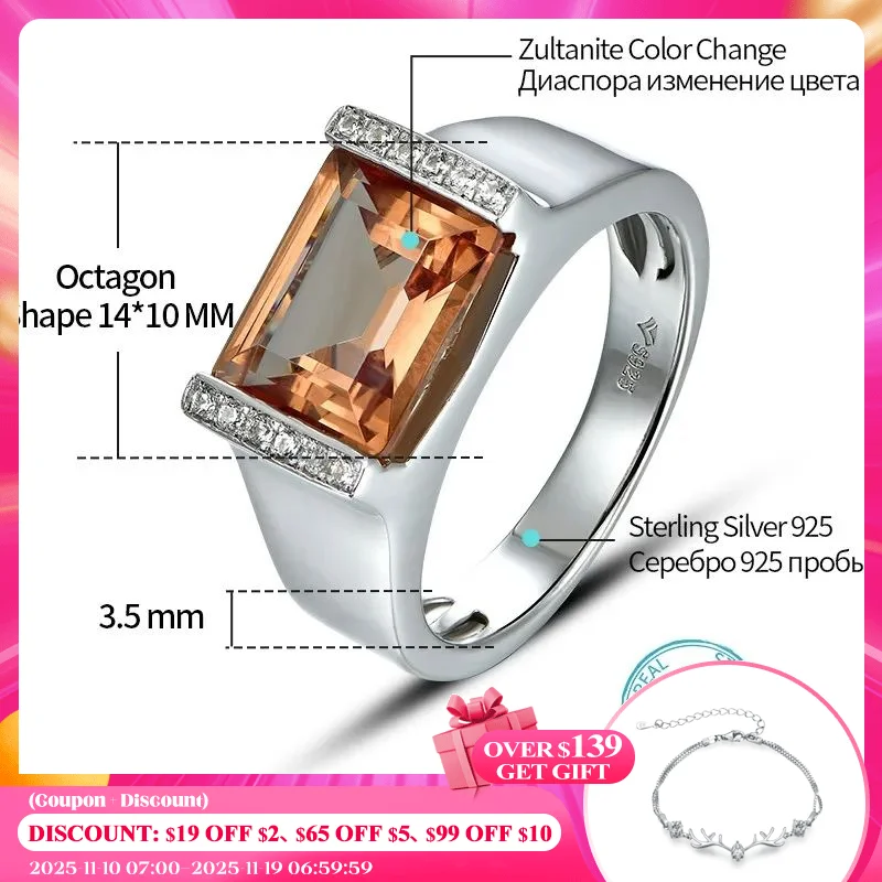 

ATTAGEMS Zultanite S925 Sterling Silver Ring Men Wedding Rings 5.5 Carats Created Diaspore Unisex Band Lovers Gift Party Jewelry