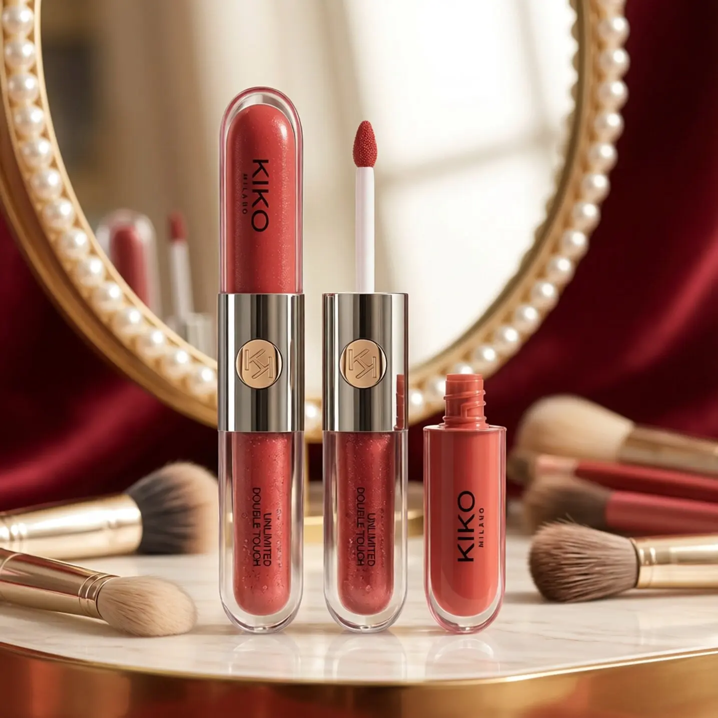 New Kiko Milano Limited Edition Double Headed Lipstick Transparent Mirror Lip Gloss Non Fading Oil Sexy Rich Lip Gloss Makeup