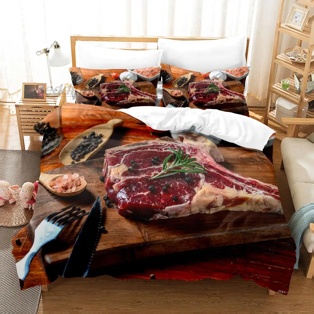 

Beefsteak Bedding Set Single Twin Full Queen King Size Bed Set Aldult Kid Bedroom Duvetcover Sets 3D Print Gourmet Steak