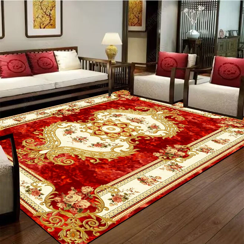 European Red Luxury Carpet Large Living Room Decoration Home Rugs Soft Comfortable Lounge Rug Anti Slip Washable Bedroom Mat