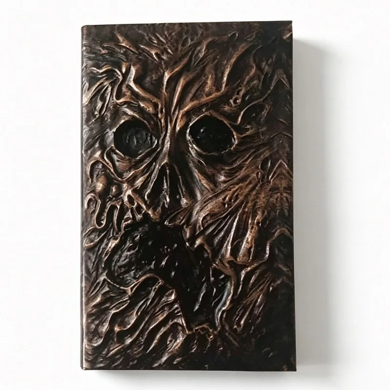 Scary Demon Face Book Gothic Faux Leather Grimoire Vintage Paper Halloween Haunted House Decoration Horror Gift