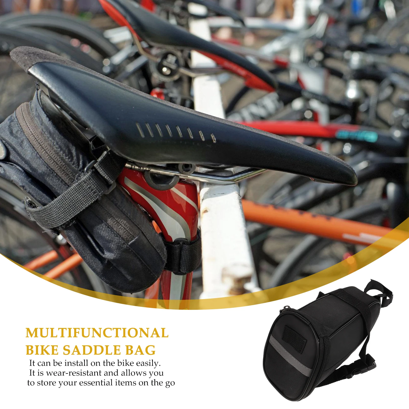

Multifunctional Bike Saddle Bag Lightweight Wear Resistant Reflective Design Storage Repair Tools Phone Money Fits Road Mountain