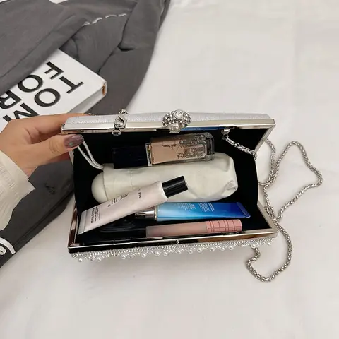 Lyxig pärla aftonväska damer moderiktig pärlpärlkuvertväska glänsande diamanter kedjekuvertväska klänning bankettväskor 8 best sales pärla aftonväska - №5