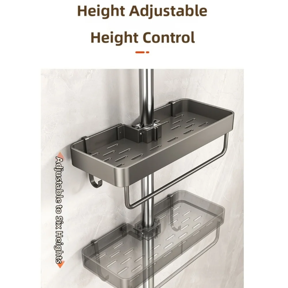 Aluminum Shower Organizer Tray with Clamp Mount for Bathroom Use Compatible with 22mm and 25mm Pipes Ventilated Design