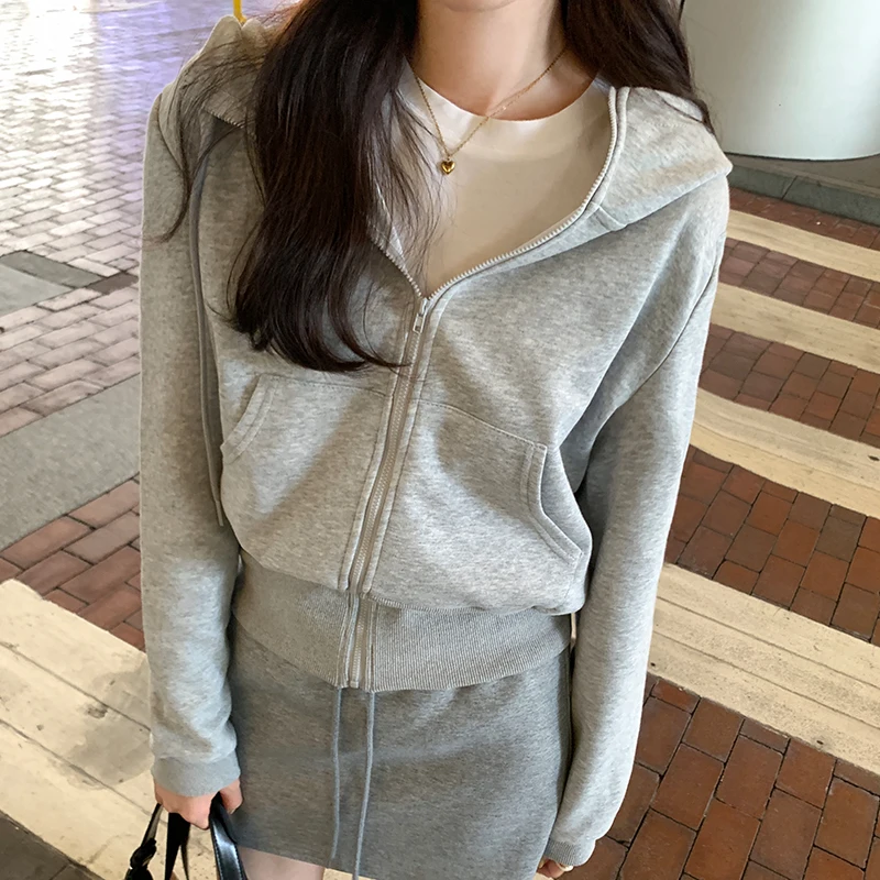 Streetwear Gray Sweatshirts Clothing For Women Casual Loose Harajuku Hoodies Female Vintage Women's tops