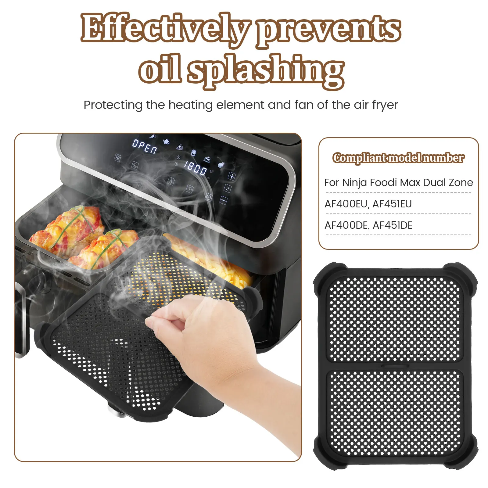 2Pcs Air Fryer Splatter Guard Heat Resistant Air Fryer Splatter Screen for Ninja Foodi Max Double Zone AF400EU AF451EU AF400DE