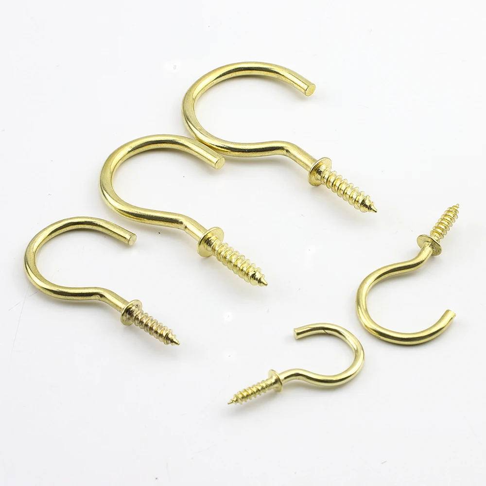 JUIDINTO 10-30pcs Gold Screw-in Shouldered Self-Tapping Screws Hook 1/2