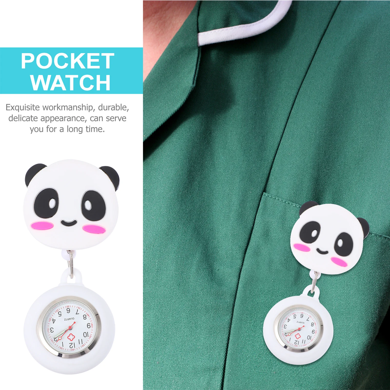 

1Pcs Soft Rubber Pocket Watch Nurse Clip-on Stretchable Lovely Panda Design Timing Pocket Watch for Medical Staff Work