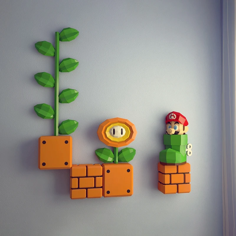 Super Marioed Paper Model 3D Papercraft DIY Handmade Puzzle Toys Kids Room Home Decor Low Poly Wall Decorations MINISO Disney