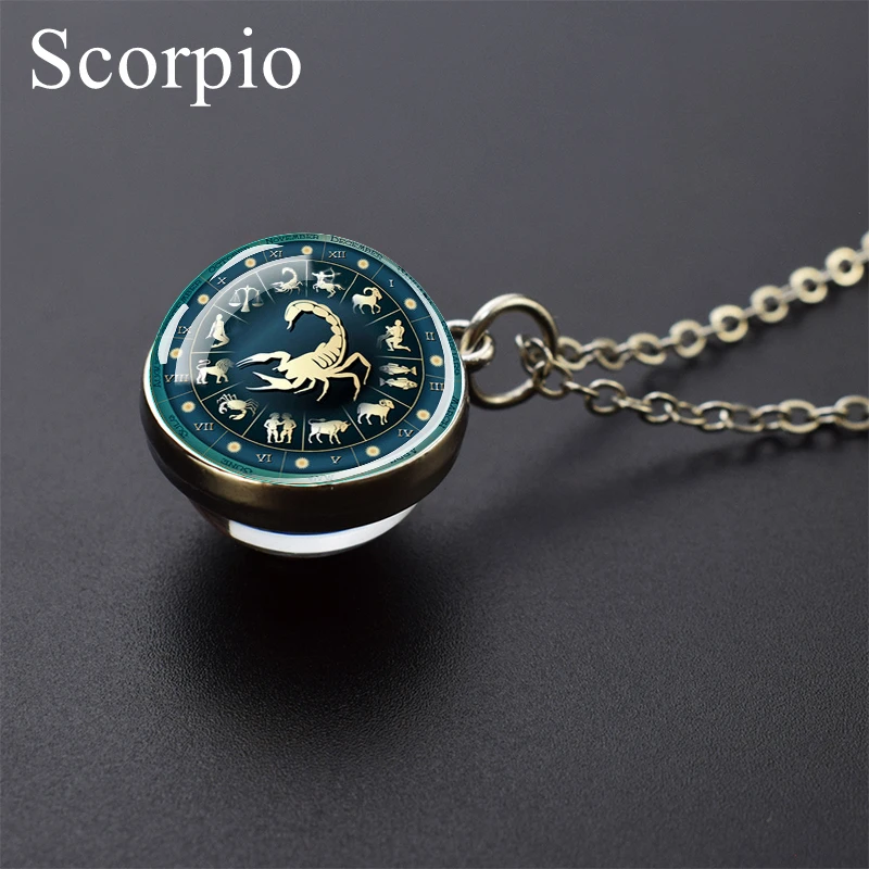 12 علامات زودياك كرة زجاجية الأبراج قلادة قلادة مجوهرات الأزياء النساء برج العذراء السرطان الحمل الجوزاء هدية عيد ميلاد #3