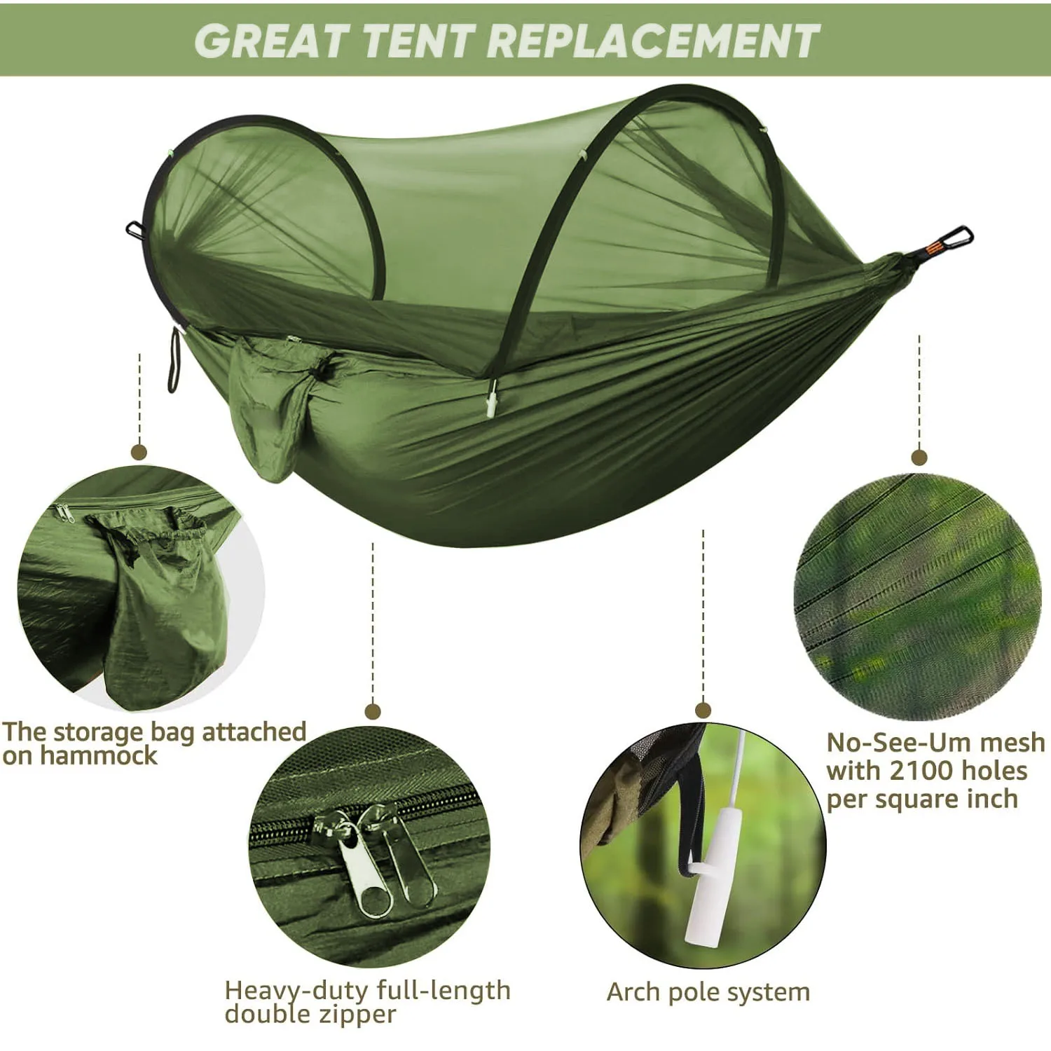 Ultra-Light Travel Camping Hammock Pop-up Net Hammock with Folding mosquito net for outdoor travel