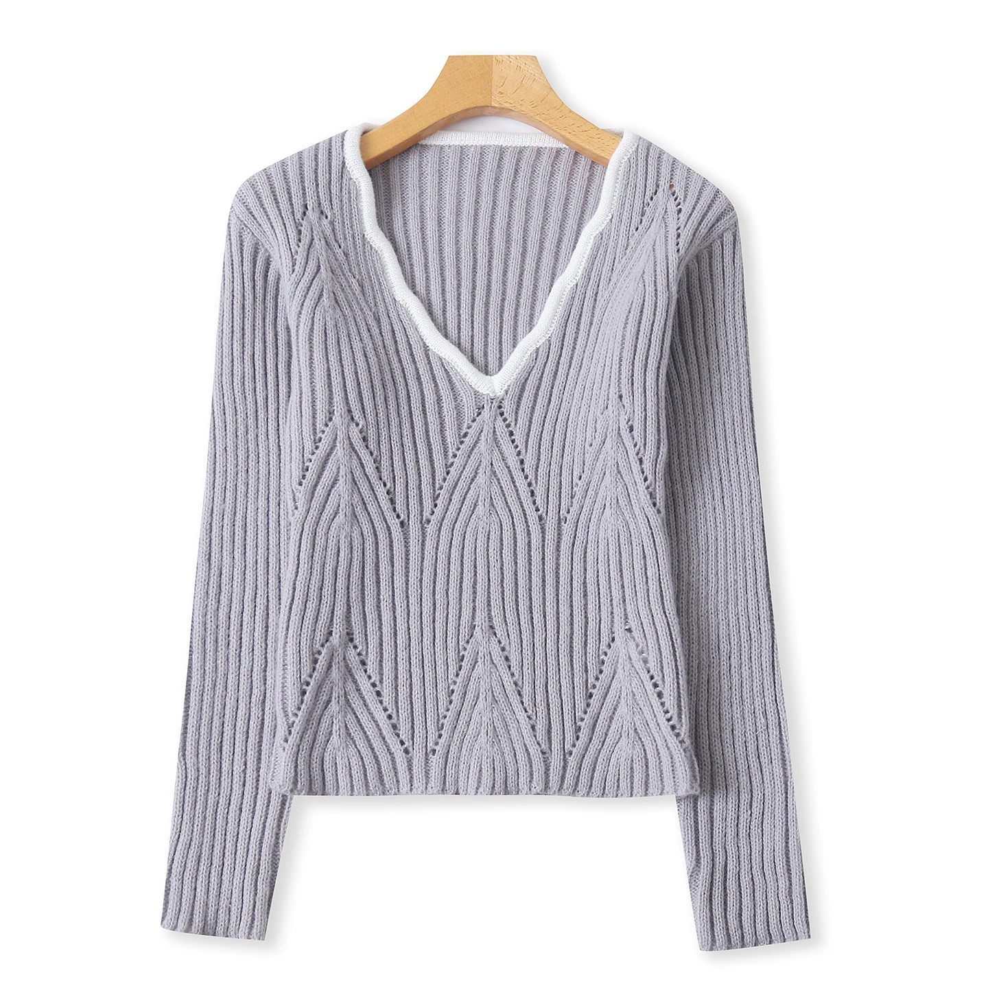 

Color Blo Slim Fit Long Sve V-Ne Women's Knitwear Faionable Versatile Autumn New Arrival Body a Sweater