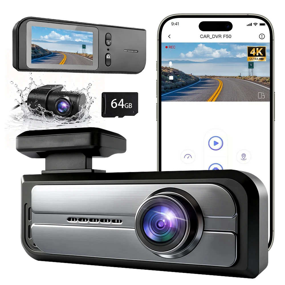 

CAMBLO Dual Lens Dash Cam 4K UHD Car Camera DVR 2 inch Display Built-in WiFi Night Vision 24H Parking Monitor Video Recorder