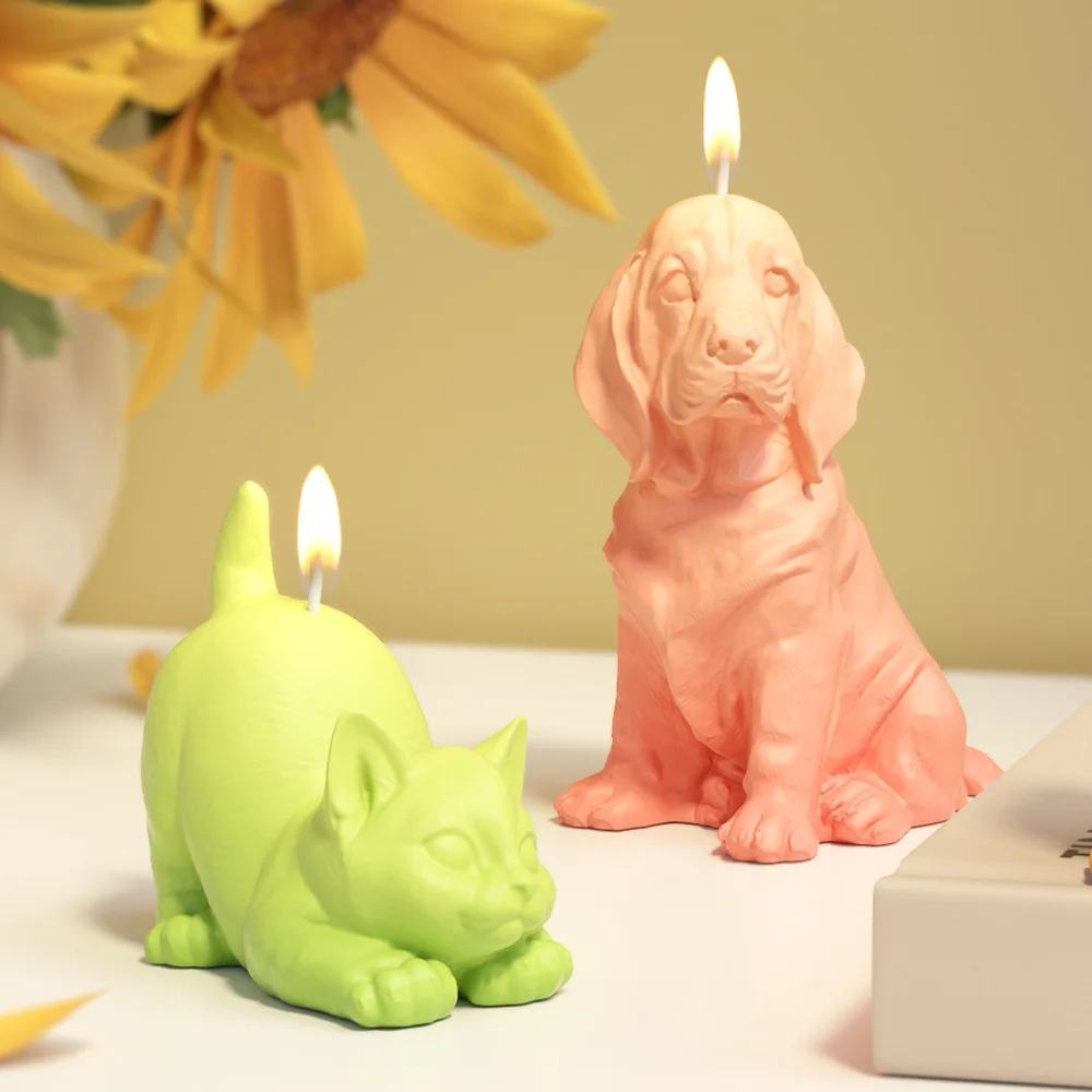 Sitting Labrador Puppy Silicone Mold for Scent Candle Animal Cat Resin Mould Kitten Gypsum Making Smile Dog Shape Birthday Gifts view 2