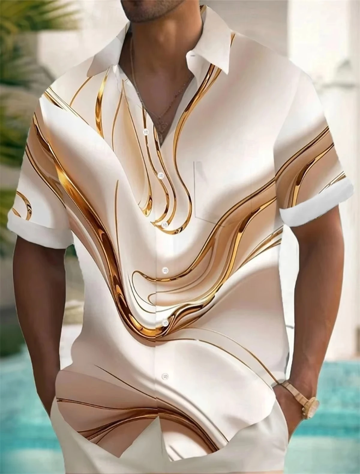 

Мужская рубашка с мраморной текстурой, рубашка с 3D принтом, мужская модная повседневная гавайская рубашка с коротким рукавом на пуговицах, пляжная блузка, мужская одежда