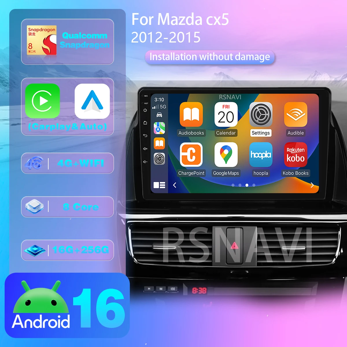 Android 16 para Mazda CX5 2012-2015, Carplay Auto, Qualcomm, Pantalla QLED 2K, Reproductor de Radio para Auto, GPS Multimedia, Plug and Play, Snapdragon