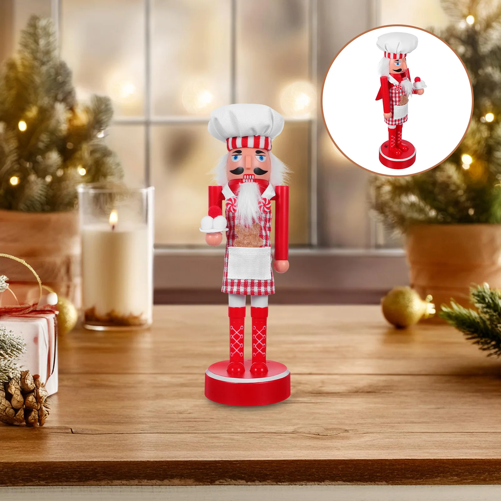 

1Set Xmas Nutcracker Soldier Chef Decoration Lighted Candy Cane Hat Tabletop Holiday Nutcracker Mantel Centerpiece