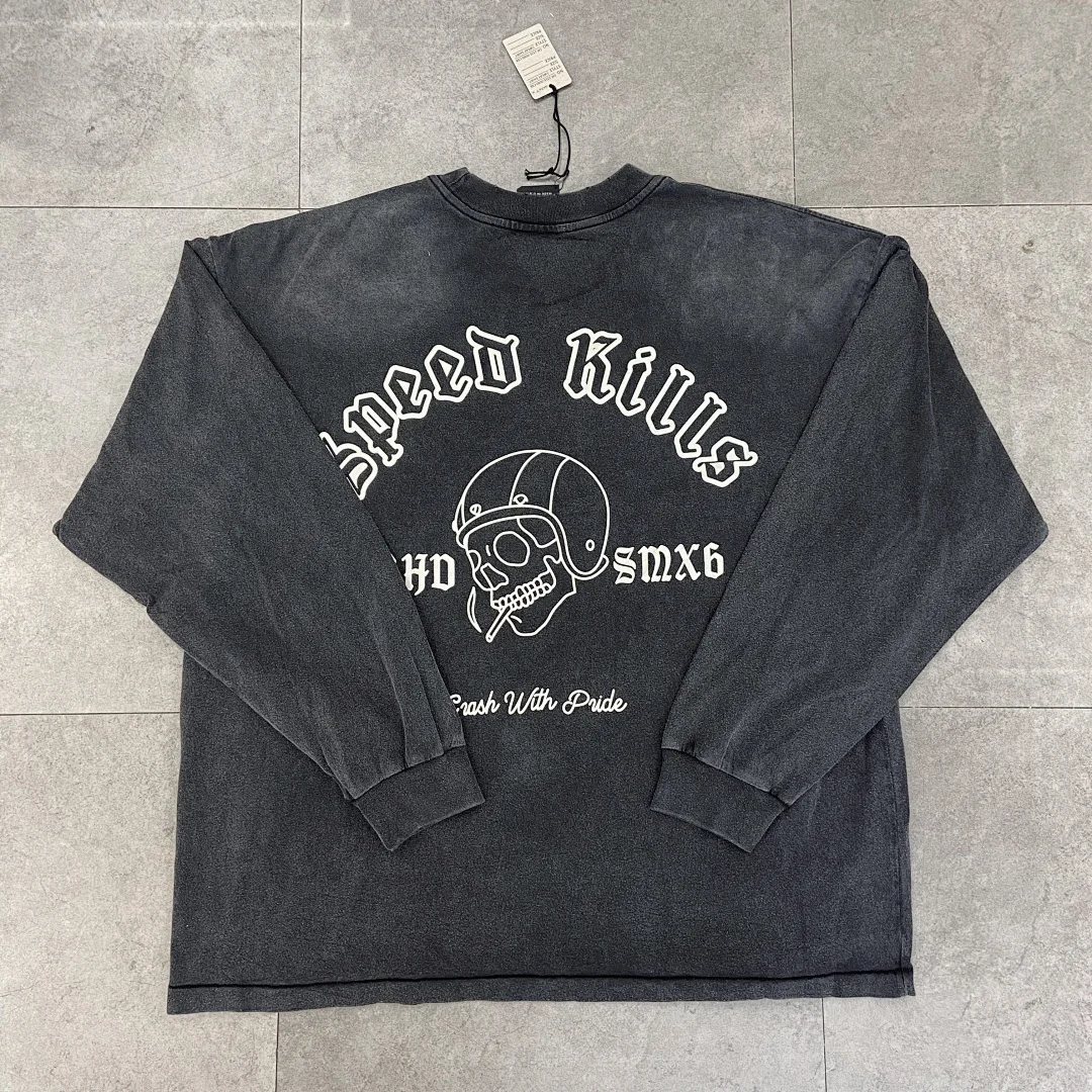 2026ss SAINT American streetwear color-block printed washed vintage splatter loose crew neck long-sleeve T-shirt
