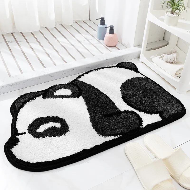 

45x75cm Bathroom Mat Panda Cartoon Thickened Water-absorbent Plush Foot Mat Toilet Non-slip Doormat Rugs Set Soft Thick Fleece