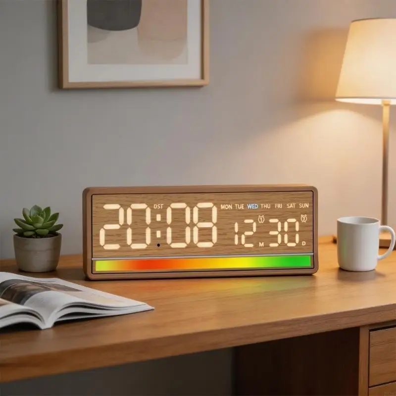 Intelligent Voices Sensitive Lighting Up Digital Clock with Alarm Function & ABS Plastic Case Sound Responsive LED Clofk for