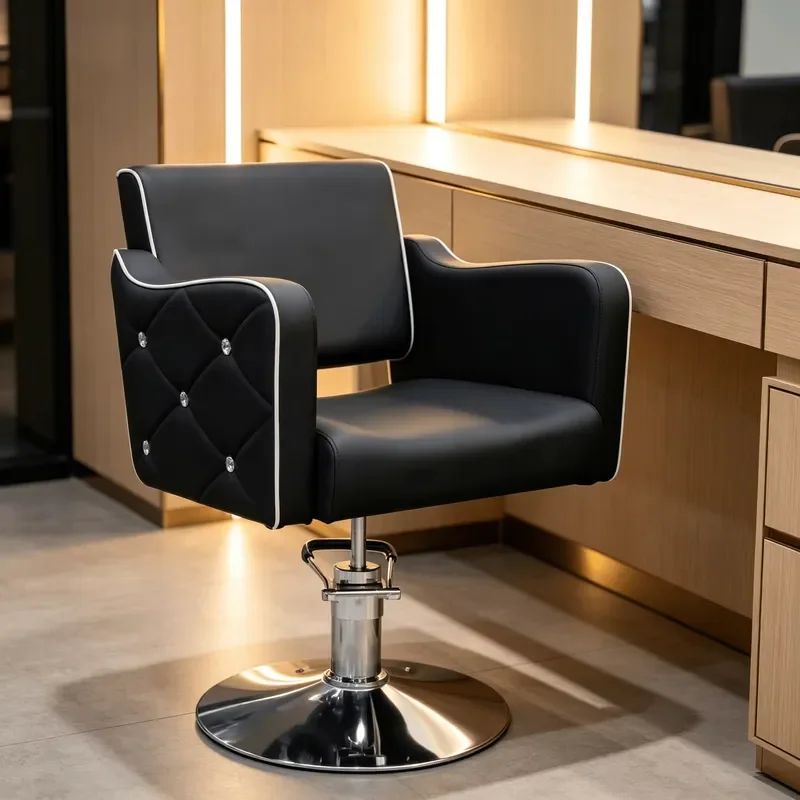 Commercial Black Rhinestone Modeling Chair Hydraulic Rotating Salon Chair Tufted Design for Beauty Salons