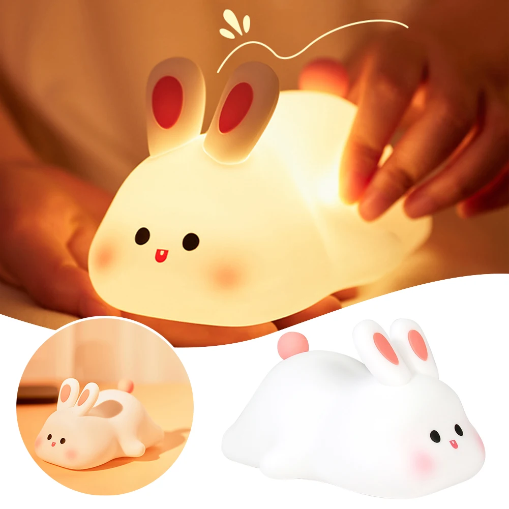 Cute Big-faced Rabbits Silicone Nightlight Rechargeable Ambience Light For Children Adult Room