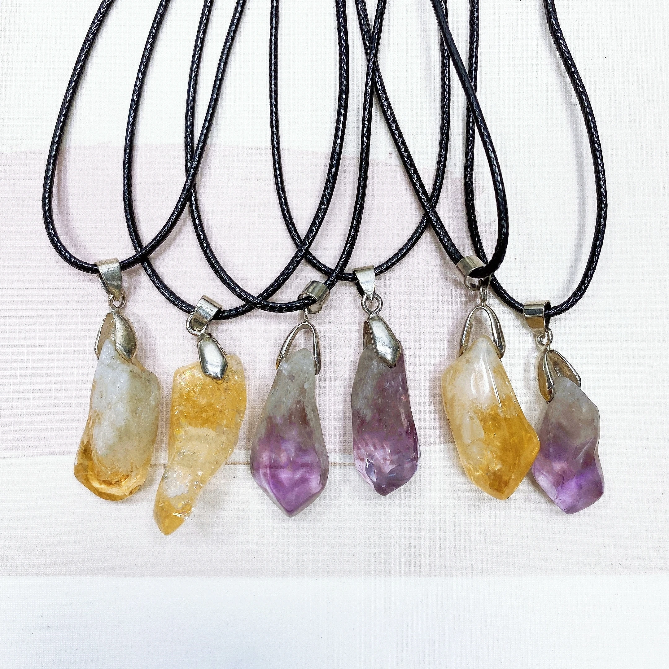 

3PCS Natural Amethyst Citrine Polished Charm Pendant Reiki Healing Crystal Mineral Stone Gemstone DIY For Necklace Souvenir Gift