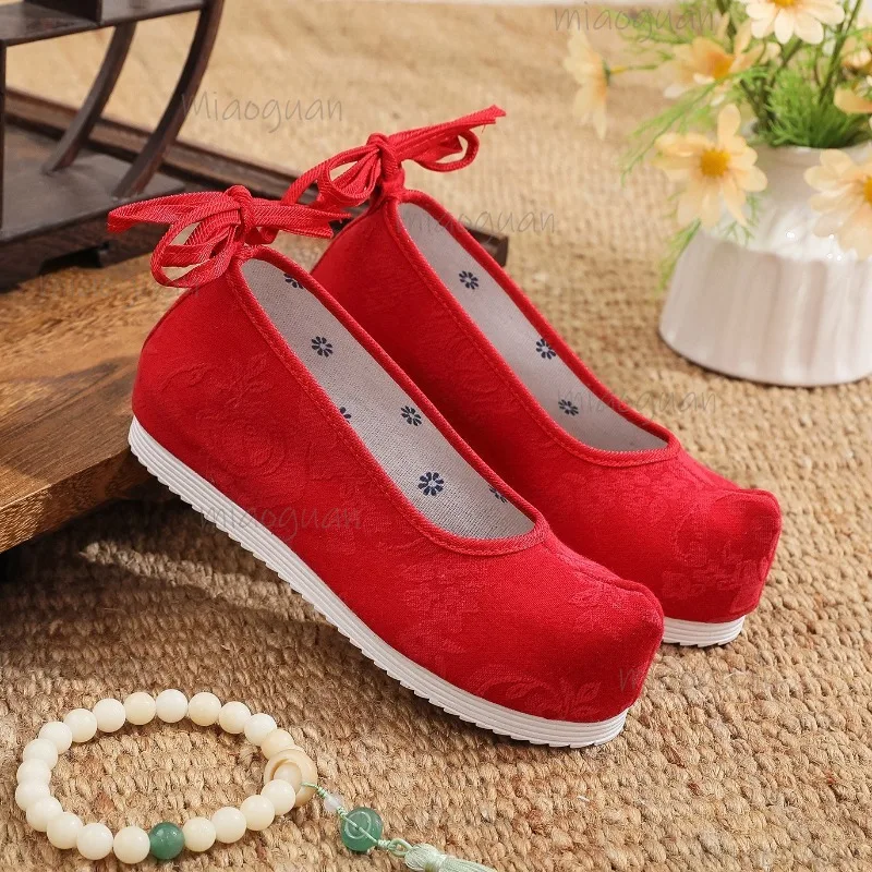Traditional Chinese Style Shoes for Women Cloth Flat Shoes Ethnic Round Toe Ballet Flats Comfortable Casual Soft Sole Loafers