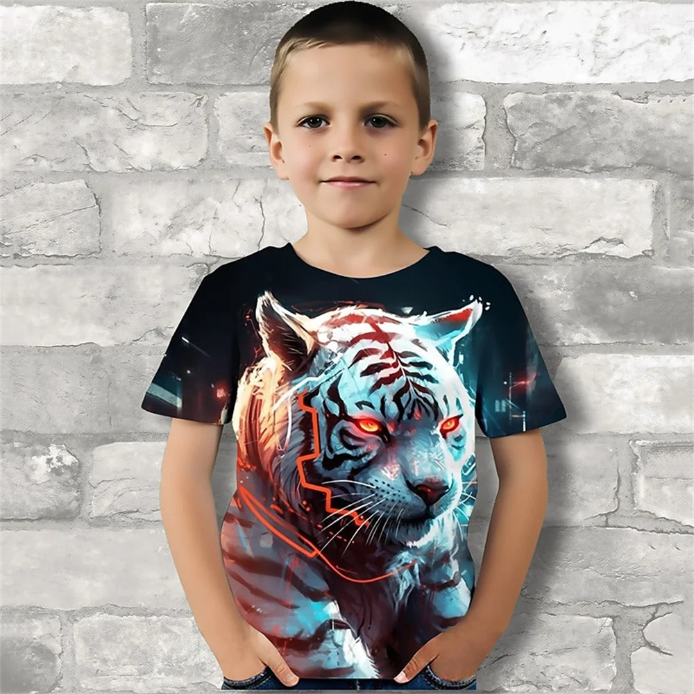 

2025 Retro Animal Tiger Funny 3d Print Boy Birthday Clothes Retro Boy T Shirts Kids T Shirt For Boys Short Sleeve Top Tee