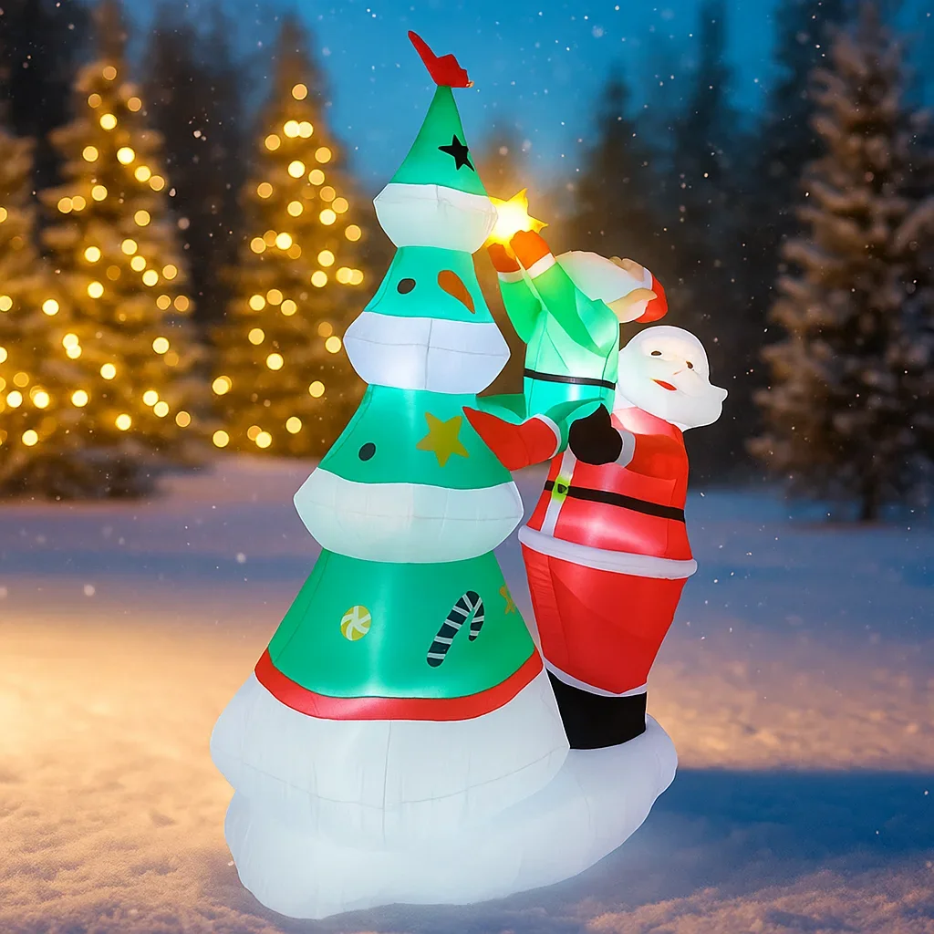 7.87FT LED Lit Inflatable Toy Santa Claus Elf Star Tree Christmas Yard Ornament Xmas Supplies Home Decoration Festive Gift