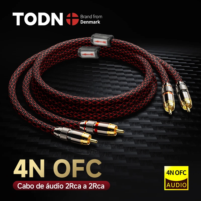 TODN -macho para macho cabo de áudio RCA, 2 RCA para 2 RCA, cabos de interligação, HIFI estéreo, 4N, OFC, amplificador, TV, carro amplificador de áudio, 1 par