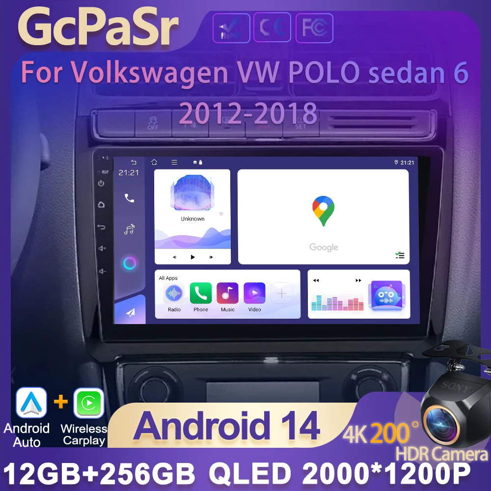 

Wireless Android Auto For Volkswagen VW POLO sedan 6 2012-2018 GPS Navigation Video Auto Stereo Multimedia Player Screen No 2din