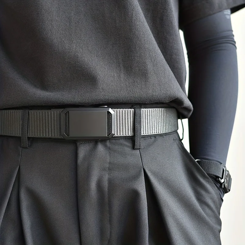Men's Belt With Automatic Metal Buckle, Outdoor Working Tactical Belt, Toothless Automatic Buckle for Sports Canvas Belts