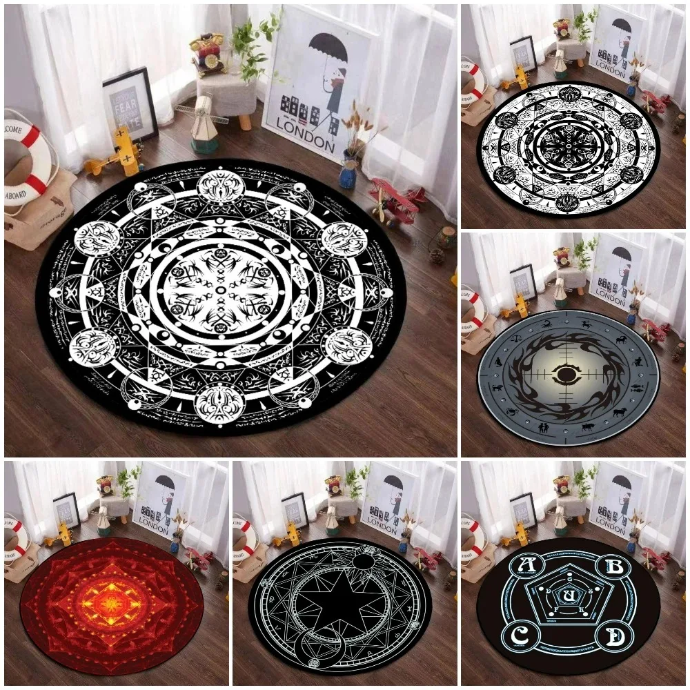 

Mystic Magic Circle Round Theme Interior Non-Slip Rug Bedroom Meditation Zone Ideal Decorative Rug