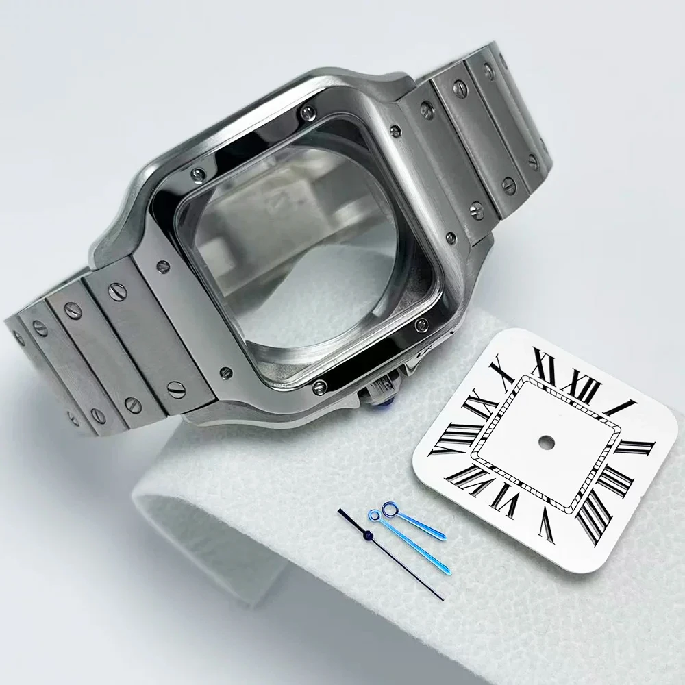 Mod 38mm NH35 Santo Watch Case Bracelet Fit 27mm Square Dial for 7S26 NH35 NH36 Watch Case Transparent Back Cover Case
