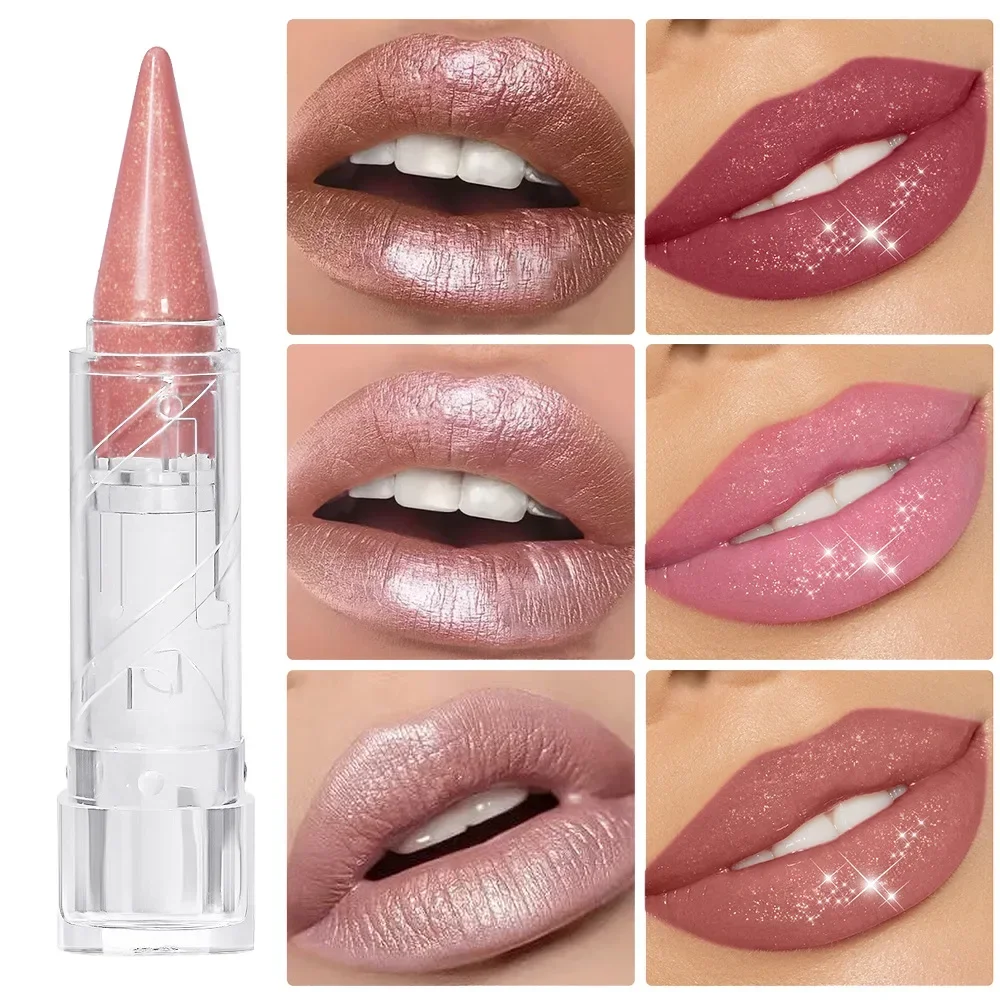 6Color Pearlescent Velvet Lipstick Pen Multipurpose Long-Lasting Moisturize Waterproof Brighten Glitter Lip Makeup Cosmetic Tool