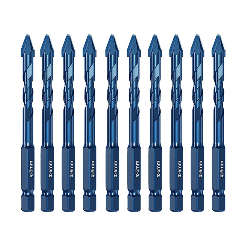 

10Pcs Eccentric Drill Precision Drilling 6Mm Glass Tile Ceramic Punching Rock Slab Triangle Drill Bit