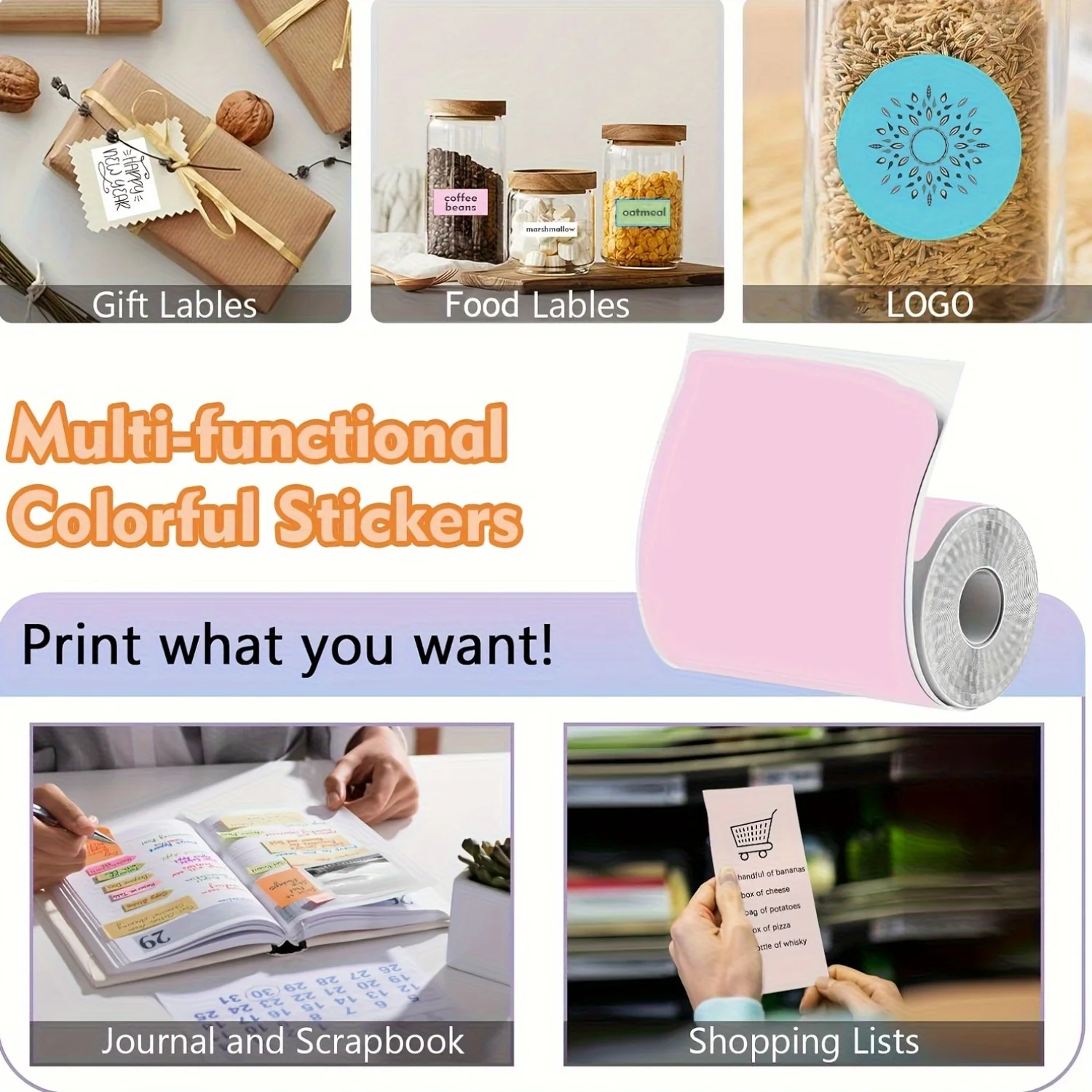 6/8 Rolls Thermal Sticker Combo - Color & Clear Self-Adhesive Paper for Portable Mini Printers, Photo/Notes/Study Labels