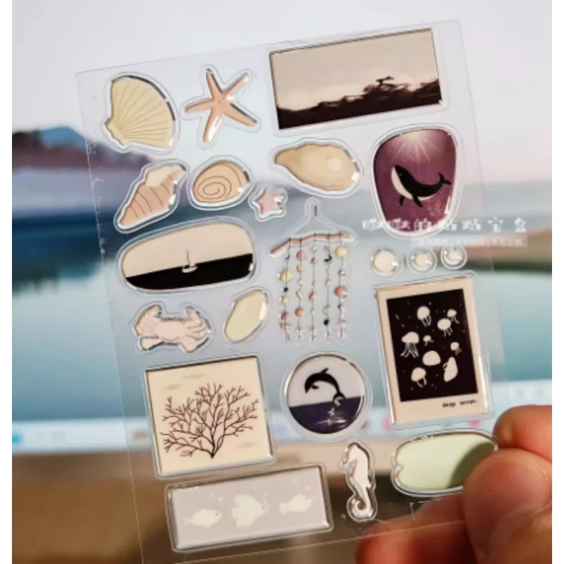 Cartoon Ins Ocean World 3D Large Jelly Stickers Material Cute Adhesive Decals for DIY Camera Tablet Laptop Decoration Crafts