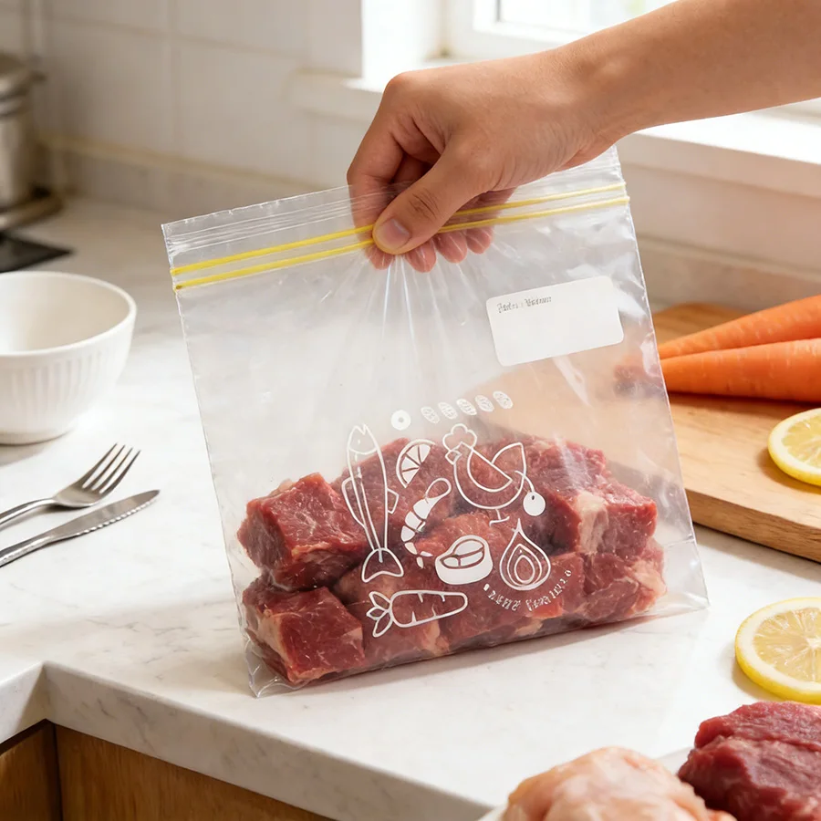 50PCS Reusable Ziplock Food Storage Bags, Fresh Keeping Zipper Bags for Fruit & Vegetables, Kitchen Organizer