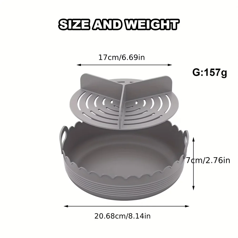 Set of 2 Silicone Bowls for Air Frying,Three Compartments to Cook Different Dishes Simultaneously, Avoiding Flavor Mixing