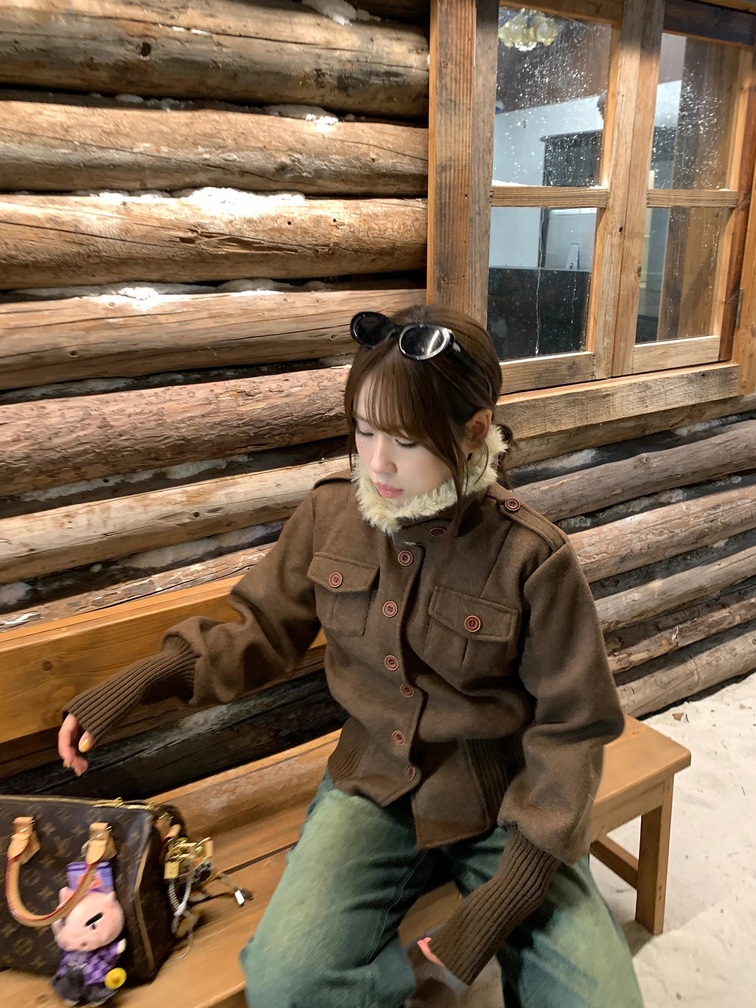 

Pepe Home Premium Vintage Brown Woolen Coat Women's Thiened Inner Cotton Waist-Cinching Jaet Top for Autumn And Winter