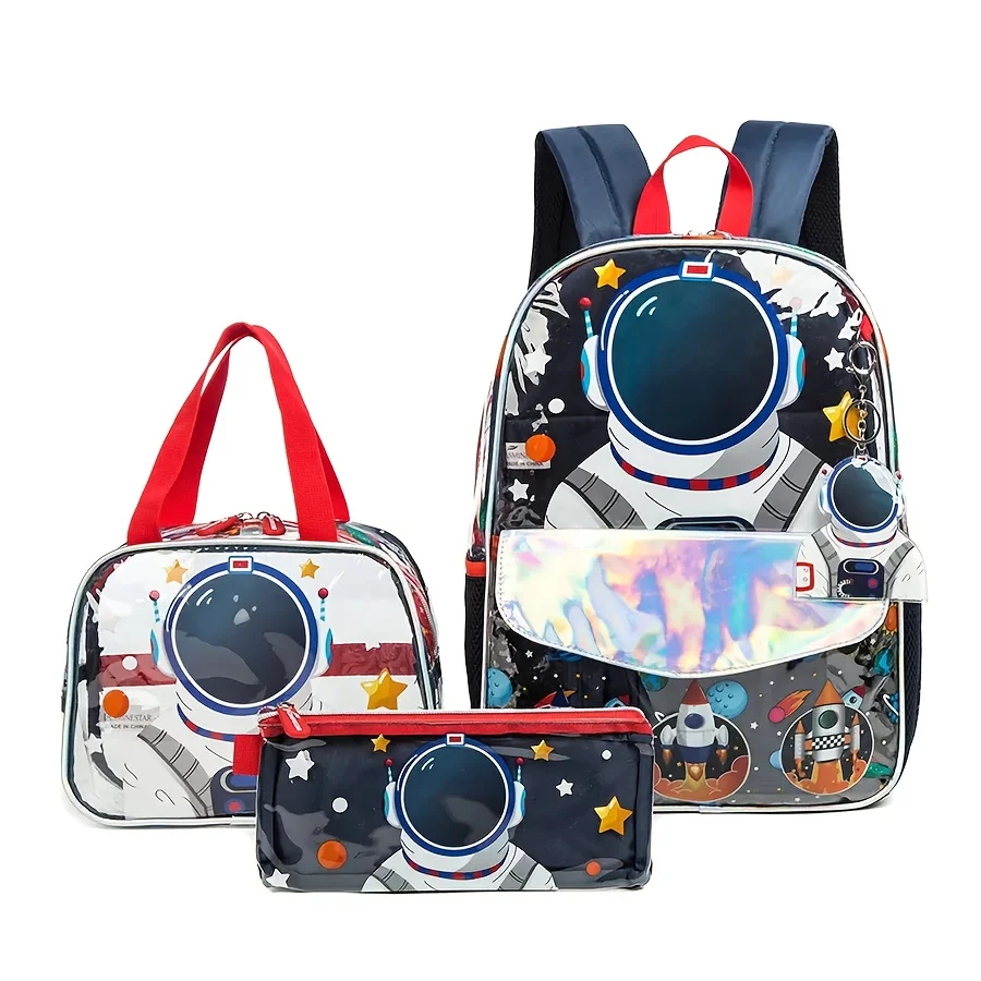 

Transparent Spaceman Astronaut Pattern SchoolBags for Boys Kawaii Backpack with LunchBox Pencil Case School Toddler Backpack