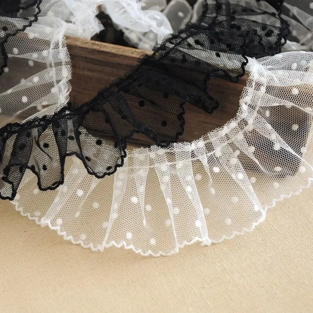 Sewing Supplies Black/White Mesh Lace Trim Elegant Vintage Pleated Lace Trim Tulle DIY Lace Fabric Ribbon Lolita Decoration