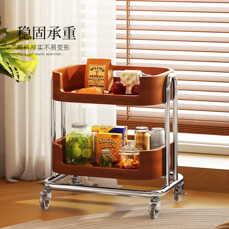 Solid Wood Living Room Sofa Mobile Side Table Cart Storage Coffee Table Snack Storage Rack Bedroom Storage Side Tables