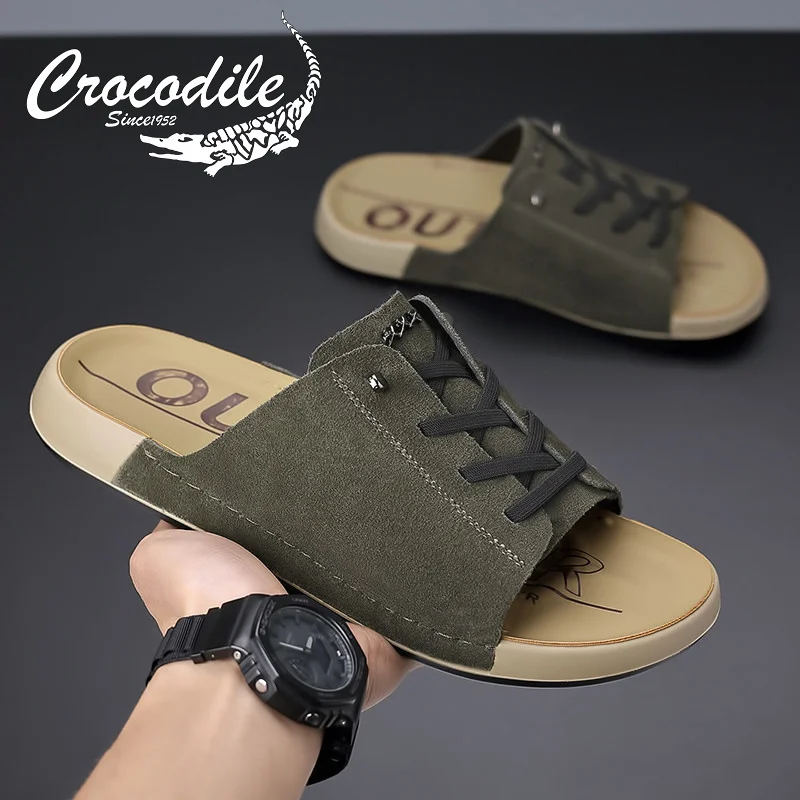 crocodile-men's-summer-2026-trendy-casual-sandals-outdoor-beachwear-one-strap-slippers-sporty-thick-bottom