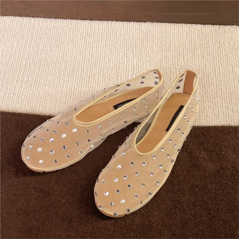 2026 New Style Ballet Fashion-Inspired Bead-Encrusted Casual One-Piece Sneaker with Round Soles Trendy