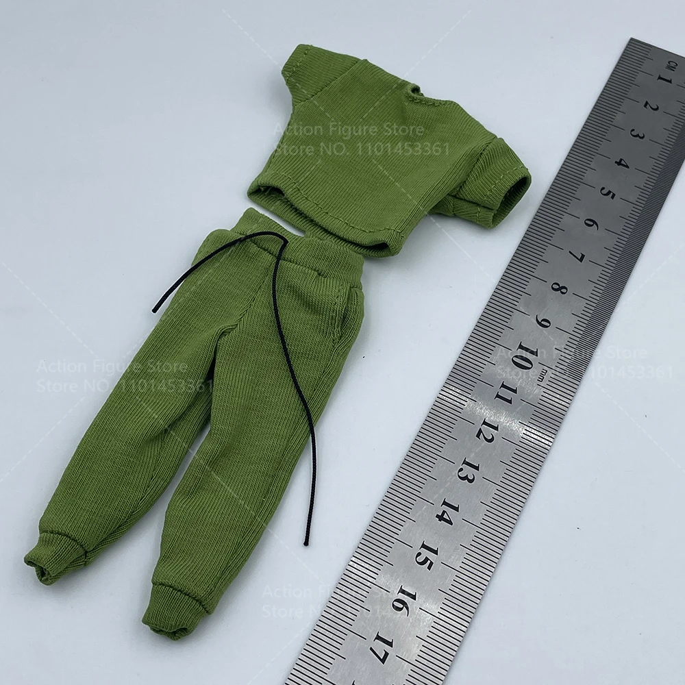 Ensemble de vêtements trois pièces pour hommes, échelle 1/12, sweat-shirt à manches courtes, t-shirt et pantalon, document vert trempé, convient au corps de figurine d'action masculine de 6"