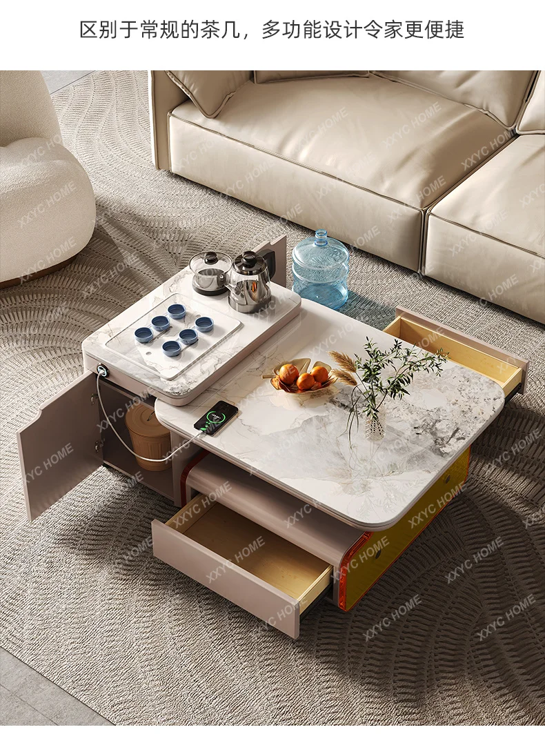 

A Square Rock Slab Living Room Household Small Apartment Modern Light Luxury Multi-functional Tea Table Balcony Movable Tea T