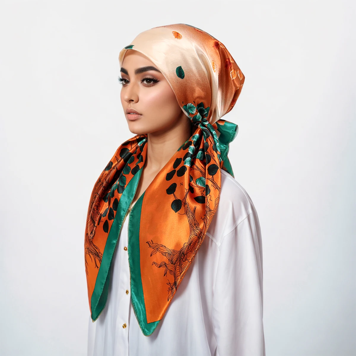 Wholesale Printed Silk Scarf Hijab Satin Women Turban Foulard Bandana Headscarf Elastic Sunscreen Hijabs Scarves Hair Accessory